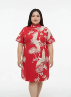 BAJU IMLEK MERAH CHEONGSAM DRESS BATIK WANITA JUMBO BIG SIZE 32 A CHINESE XXL XXXL LD 120 CM PESTA K