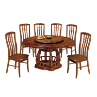【文創集】雅卡4.4尺實木轉盤式圓餐桌椅組合(一桌六椅組合)