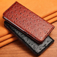 For iPhone 13 14 Pro Max i14 Plus i13 pro Ostrich Veins Genuine Leather Flip Cover Case For iPhone 13 Mini 13Pro