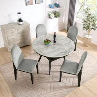 5 piece dining table and chair set, round dining table with 4 upholstered chairs, dining table set with storage