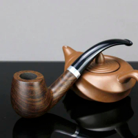 New Bent Tobacco Pipe Classic Silver Ring Smoking Pipe Ebony Wood Pipe 9mm Filter Handmade Smoke Pipe