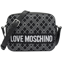 MOSCHINO LOVE系列菱格針織LOGO拉鍊帆布斜背方包(黑)