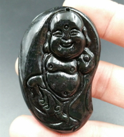 天然玉石a貨新疆和田墨玉佛玉掛件仿黑曜石包衣佛玉吊墜玉掛件
