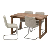 MÖRBYLÅNGA/LUSTEBO 餐桌附4張餐椅, 實木貼皮, 橡木 棕色/viarp 米色/咖啡色, 140 公分