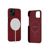 【PITAKA】iPhone13Pro 6.1吋 航太纖維磁吸手機殼 紅橙斜紋(磁吸領航時尚裸機手感)