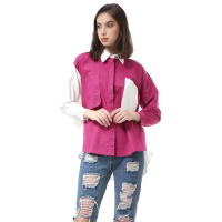 Hamlin Brielle Atasan Wanita Kemeja Lengan Panjang Model Dua Warna Shirt Two Tone Material Cotton OR