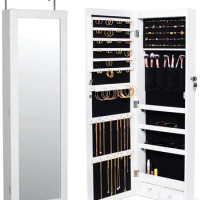 BIRDROCK HOME Hanging Jewelry Organizer Cabinet with Mirror Gift Idea Large Capacity Lockable Jewelry Armoire Box Door