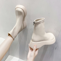 白色馬丁皮靴女2021春秋季新款煙筒切爾西短靴中筒厚底英倫風女靴