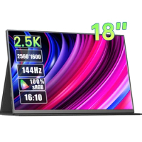 18 Inch 2.5K 144Hz QHD Portable Monitor 2560*1600P 16:10 HDR IPS 3MS Screen Gaming Display For PC Laptop Xbox Switch PS4/5 Phone