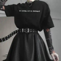 So young Yet So Damaged T-shirt Harajuku Punk Tee Aesthetic Clothing Grunge Fashion Tops Drop Ship
