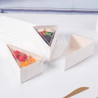50pcs Triangle Mousse Packing Box Cupcake Paper Packaging Boxes 6/8 inch Transparent Cake Cut Box