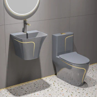 Modern style easy to clean glazed wall hung basin and matte grey colored toilet bowl ceramic water closet wc toilet set