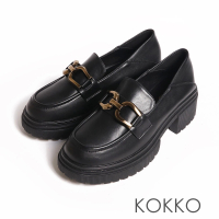 【KOKKO 集團】英式親膚感厚底超防滑鋸齒樂福鞋(黑色)