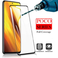 9H protective glass shell safety Accessories for xiaomi poco X3 NFC M2 F2 Pro Tempered Glas Full Cover X2 x3nfc m2pro f2pro case