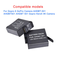 2pcs 1800mAh battery for GoPro Hero5 hero6 black battery for GoPro hero 5 6 Hero5 AHDBT 501 battery