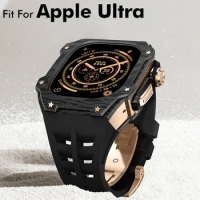 For Apple Watch Ultra 49mm Carbon Fiber Case Luxury Fashion Modification Kit Protection for IWatch Ultra 2 Fluororubber Strap