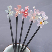 Ancient Style Wooden Hair Sticks Vintage Chinese Flowers Hairpins For Women Girls Hanfu Clothes Ornaments Hair Accessories