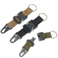 Tactical Metal Quick Detach Buckle Keychain Clip Military Molle Hook EDC Gear Nylon Belt Key Chain Loop Webbing Key Clip