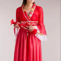 New Ancient Chinese Costume Women Folk Dance Costume For Woman Hanfu Women New Year Fan Clothing Costumes
