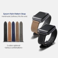 Handmade Soft Leather Watchband For For AppleWatch8/6/5/ultra Watchband 45MM 49MM Epsom Palm Print Leather Strap