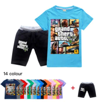 Boys Clothes Grand Theft Auto Game GTA 5 T Shirt+Shorts Set Kids Cartoon Girls Outfit Sport Suit Summer Children Clothing Sets