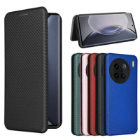 For VIVO X90 Pro Plus Carbon Fiber Flip Leather Case For Vivo X90 Pro Plus + Business Magnetic Wallet Card Slot Slim Cover
