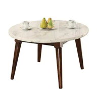 Marble Coffee Table Round 36" White Walnut Modern Elegant Design Strong Top Wood Legs 36x36x18 HQ Height Square Shape No Brand