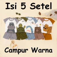 (ISI 5 SETEL) Setelan Anak & Bayi Laki Laki Raglan Animal Earthtone Series/ Baju Anak Laki Laki / Ba
