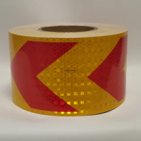 10cm*5m Waterproof Arrow Reflective Tapes Yellow-Red Outdoor High Visibility Safety Strip Adhesive Warning Reflector Car Sticker