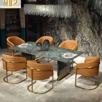 Hotel rectangular dining table light luxury dining room marble dining table chair combination villa dining table