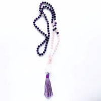 108 Mala Beads Necklace Purple Quartz Necklace Hand Knotted Necklaces Quartz Prayer Yoga Mala Beads Meditation Taeesl Necklaces