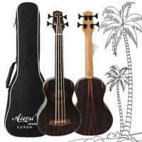Aiersi brand Java ebony Body Electric Bass ukulele fretless U bass Guitar music instruments ukulele bag