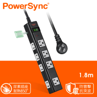 【PowerSync 群加】1開8插尿素防雷擊高耐燃3P+2P延長線/磁鐵固定/黑色/1.8m(TN8M0018)