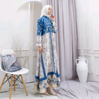 Elbisehasna.id Aurora Dress Gamis Ibu Kain Semi Sutra Nyaman Panjang Gaun Resleting Busui Friendly M