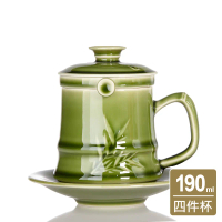 乾唐軒活瓷 | 竹君子四件杯 / 附茶漏+杯盤 / 2色 190ml-耀洲綠