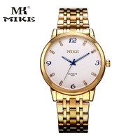 MIKE Mi Ke แฟชั่นนาฬิกาควอตซ์กันน้ำสีทองเต็มรูปแบบธุรกิจนาฬิกาควอตซ์สำหรับผู้ชายและผู้หญิงนาฬิกาคู่ทองเต็ม IGP