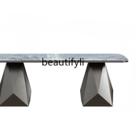 High-End Natural Marble Dining-Table Modern Villa Luxury Stone Sapphire Dining Table Italian Rectangular Dining Table