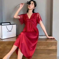 Sexy lingerie satin long dress baju tidur satin wanita / Lingerie satin silk baju tidur wanita / Lin