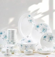 其他品牌 - 新款碗碟套裝家用景德鎮輕奢陶瓷骨瓷喬遷餐具套裝碗盤高級感｜送人長輩客戶｜喬遷之喜