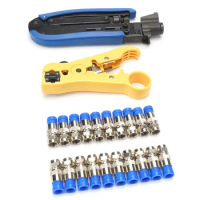 1set Stripper Coaxial Cable Crimping Tool Set For RG6 RG59 RG11 Wire Line Cutter Stripping Pliers Set Crimping Plier Hand Tool