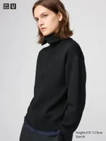 UNIQLO U Sweater Rajut Knit WANITA Double Face Ritsleting 1/2 Half Zip BLACK L