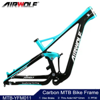 Airwolf 29er Carbon Mtb Frame Full Suspension Racing Carbon Mountain Bicycle Frame Colorful with Logo Carbon Disc Brake Frame