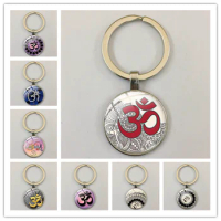 New mandala Indian yoga OM symbol art photo keychain Buddhist meditation spiritual key chain handmade glass cabochon jewelry