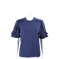 SEE BY CHLOE 荷葉皺褶細節拼接藍色純棉短袖上衣 T恤