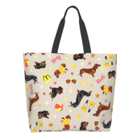 Dachshund Vacation Shopping Bag Reusable Cute Dogs Tote Bag Beach Dachshund Shoulder Bag Casual Lightweight Large Capacity
