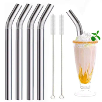 304 Stainless Steel Smoothie Straws 12mm Wide Reusable Metal Drinking Straw for Milkshake Boba Bubble Tea Bent Straws Set
