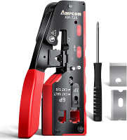 AMPCOM Pass Through RJ45 Crimp Tool All-in-one Ethernet Crimper Crimping for STP UTP RJ45/ RJ11 Cat8