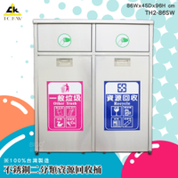 【鐵金鋼】TH2-86SW 不銹鋼二分類附輪資源回收桶 不鏽鋼垃圾桶 推板垃圾桶 回收箱 垃圾桶