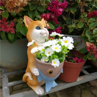 卡通個性可愛花盆裝飾多肉植物桌面樹脂庭院擺件花園貓抱魚