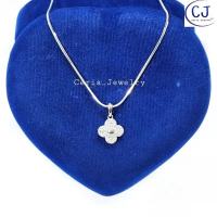 Putih สร้อยคอเงินผู้หญิงเงินแท้ 925 ทองคําขาว Van Cleef จี้รุ่นอัญมณีสีขาวเต็ม - เครื่องประดับเงินแ 